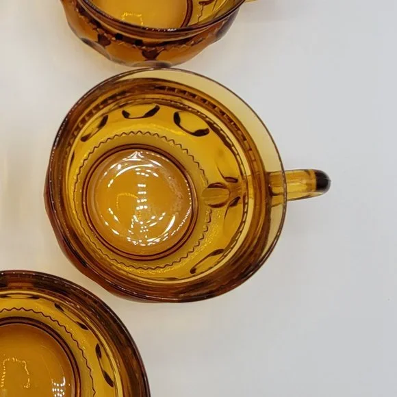 Vintage Indiana Glass Kings Crown Amber Thumb Print Cups 2-piece set - Picture 2 of 8